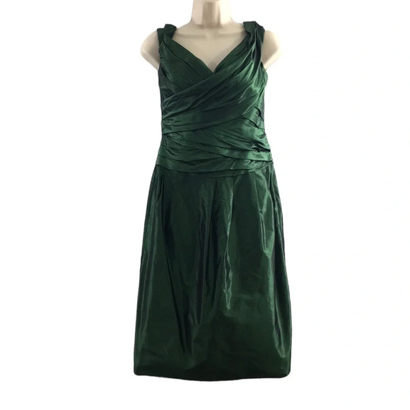 Vera Wang Green Pleated Bandage Wrap‎ Silk Dress Womens 4 Sleeveless Bridesmaid - Picture 1 of 12